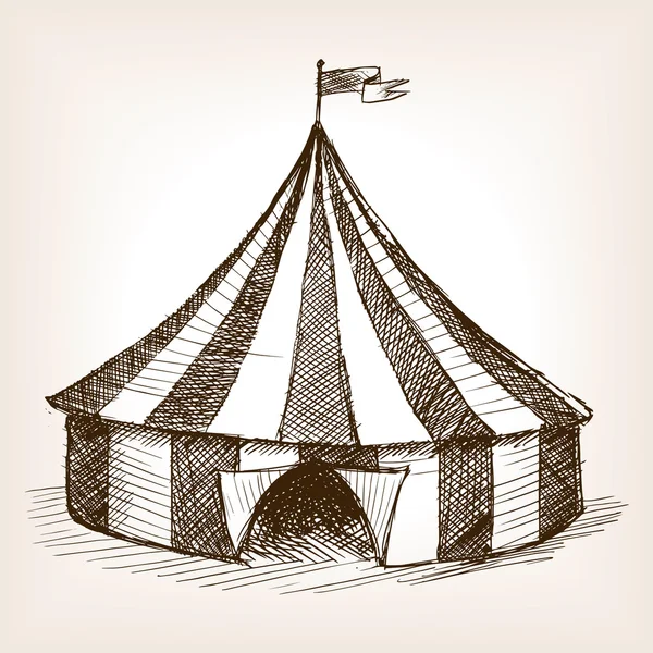 Circo tienda dibujado a mano bosquejo vector — Vector de stock