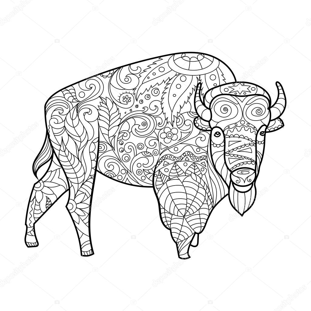 Bison animal coloring book for adults vector Stock Vector by  ©AlexanderPokusay 104209634