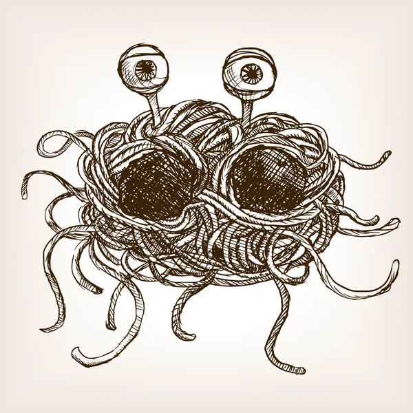 Flying spaghetti monster hand drawn sketch vector — Stock Vector