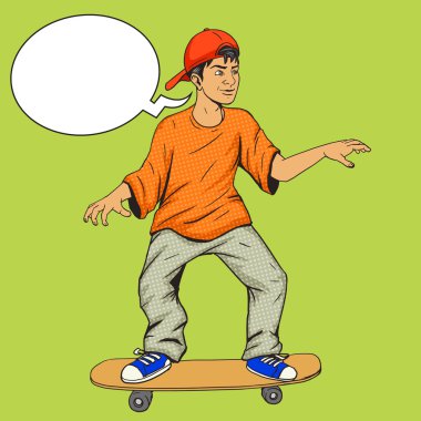 Genç bir kaykay pop sanat vektör üzerinde