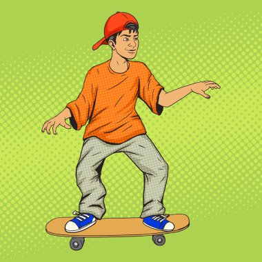Genç bir kaykay pop sanat vektör üzerinde