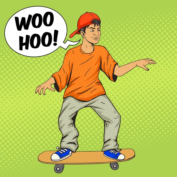 Adolescent sur un vecteur pop art skateboard — Image vectorielle