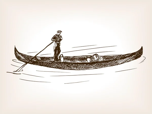 威尼斯贡多拉驾驶室手的素描画的矢量 — 图库矢量图片