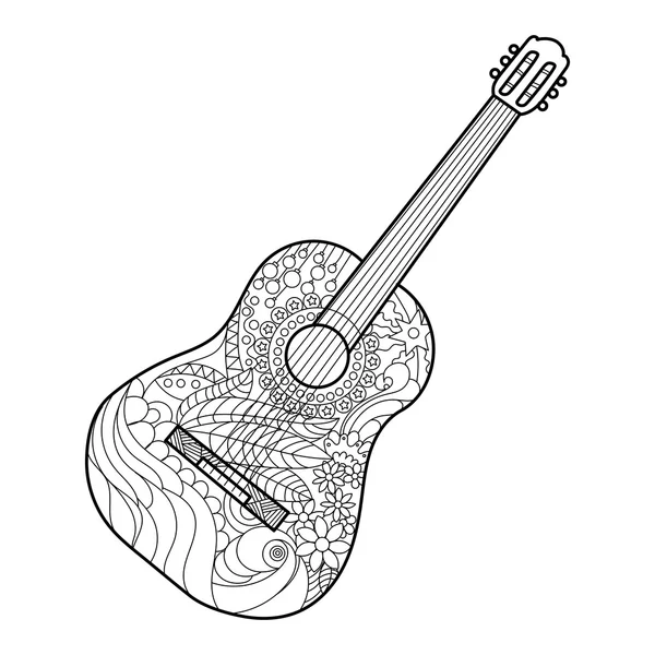 Libro para colorear guitarra acústica para adultos vector — Archivo Imágenes Vectoriales