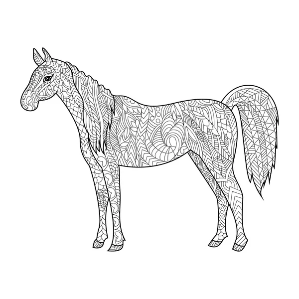 馬ベクトルの大人のための塗り絵 — ストックベクタ