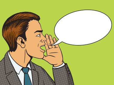 Adam el pop sanat tarzı vektör ile bağırır