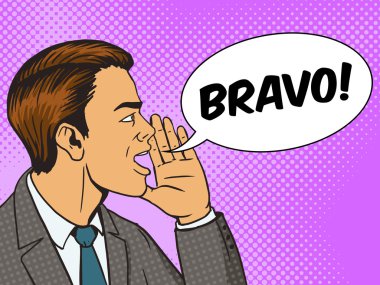 Adam el pop sanat tarzı vektör ile bağırır