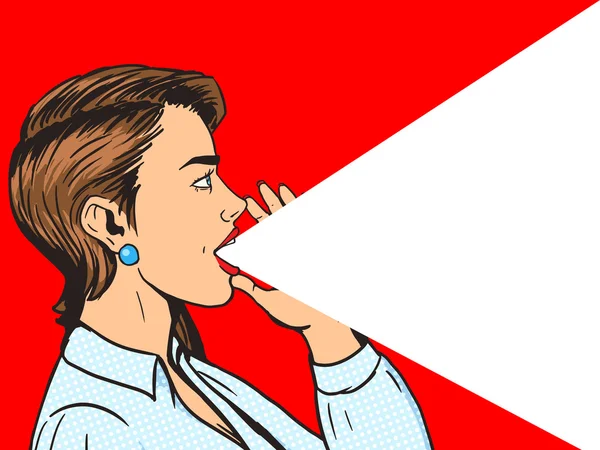 Woman shouts with hand pop art style vector — Stock vektor