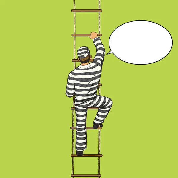 Prisioneiro rastejando em uma escada de corda vetor de arte pop —  Vetores de Stock