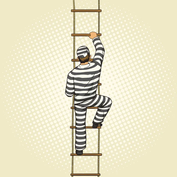 Prisionero arrastrándose en una escalera de cuerda pop art vector — Vector de stock