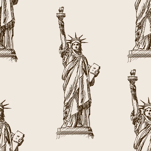 Estatua de la Libertad bosquejo dibujado a mano vector sin costura — Vector de stock