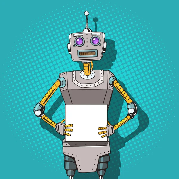 Robot con anuncios pop art estilo vector — Vector de stock