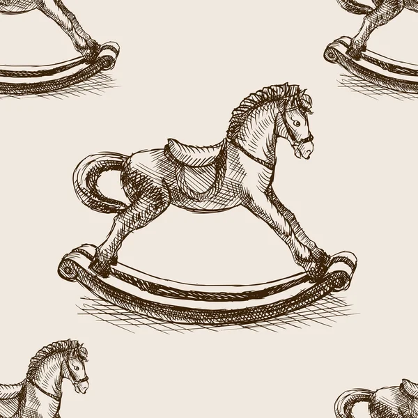 Vintage balanceo caballo boceto sin costura vector — Archivo Imágenes Vectoriales