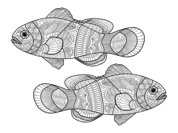 Payaso peces para colorear libro para adultos vector — Vector de stock