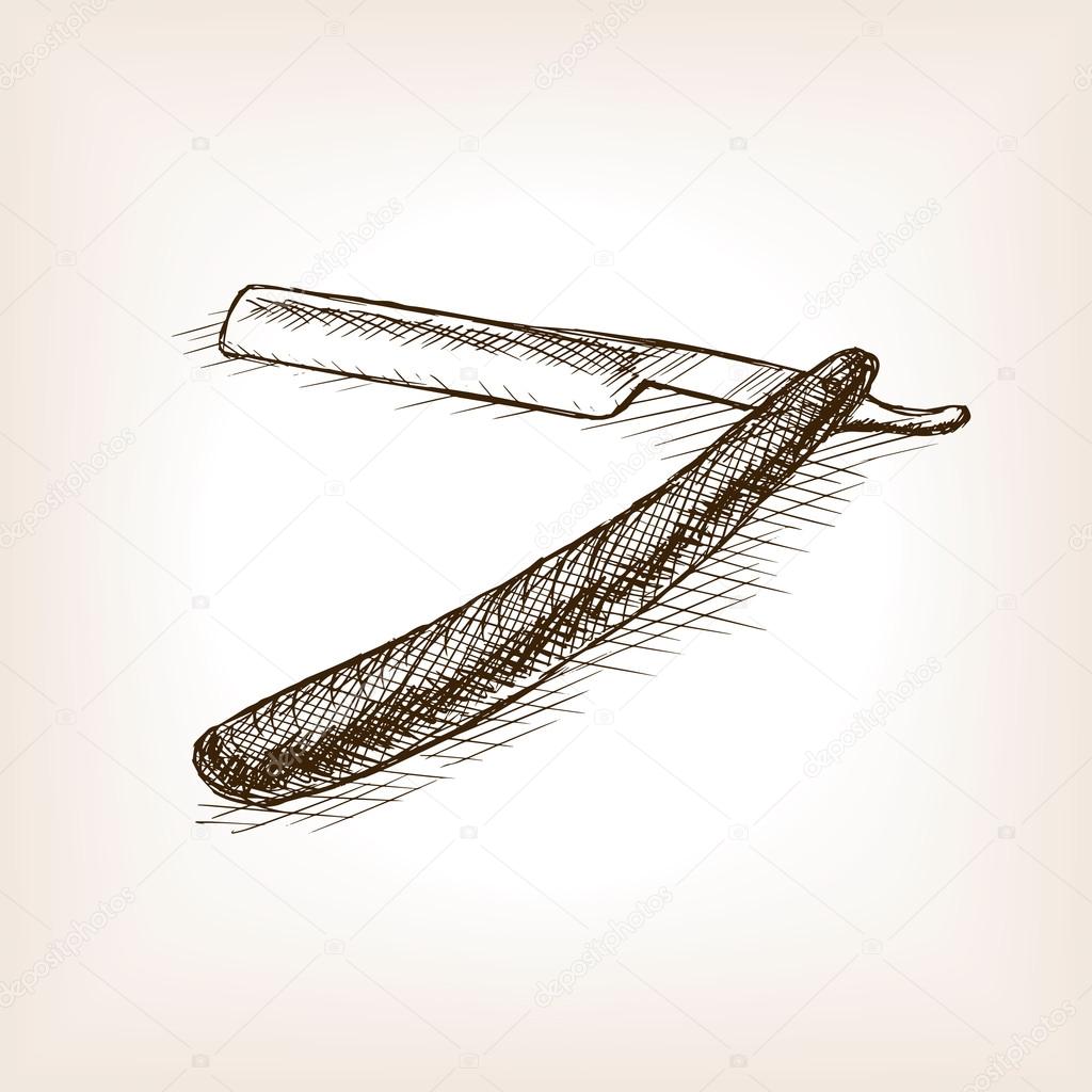 Straight razor sketch style vector illustration Stock Illustration by