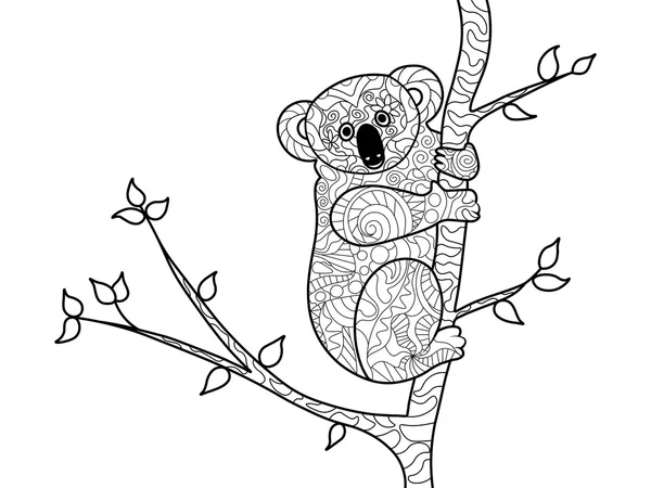 Koala oso para colorear libro para adultos vector — Vector de stock