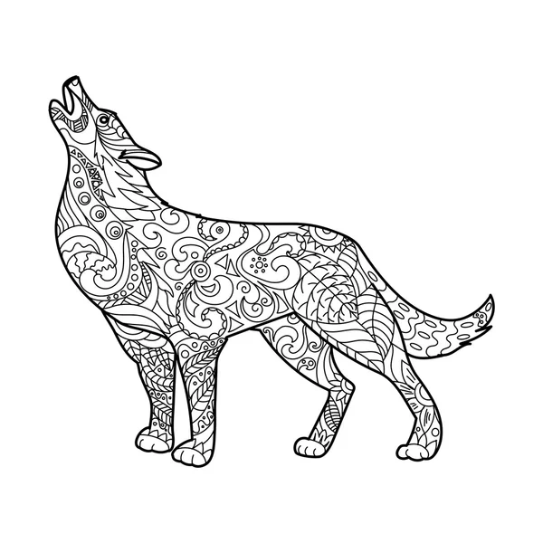 Wolf coloring book for adults vector — Stock Vector