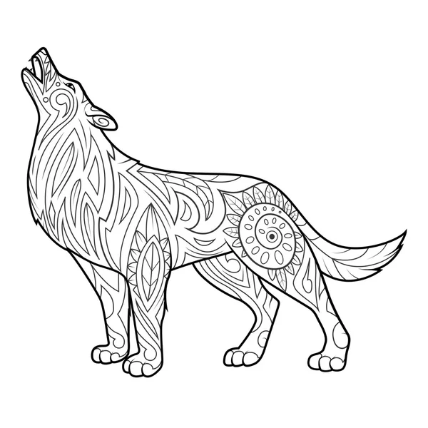 Волчья раскраска для взрослых векторов — стоковый вектор