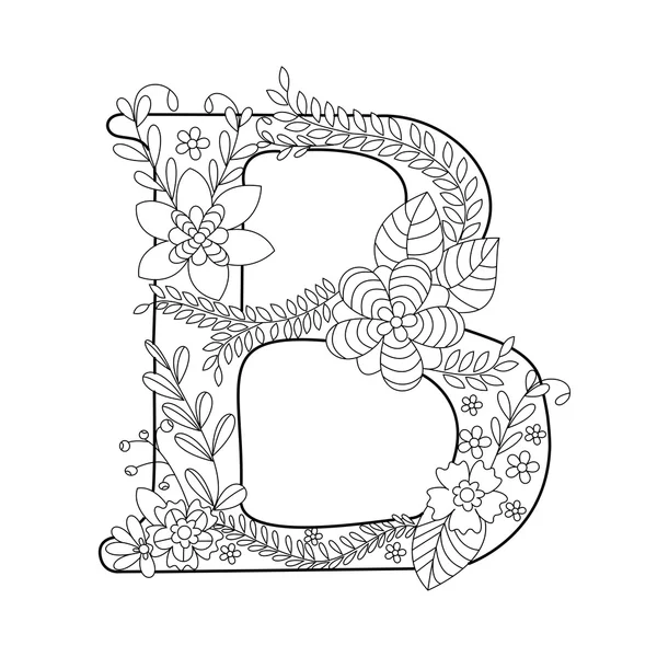 Letter B coloring book for adults vector — Stock Vector