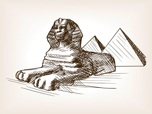 エジプト スフィンクス ピラミッド スケッチ ベクトル図 — ストックベクタ
