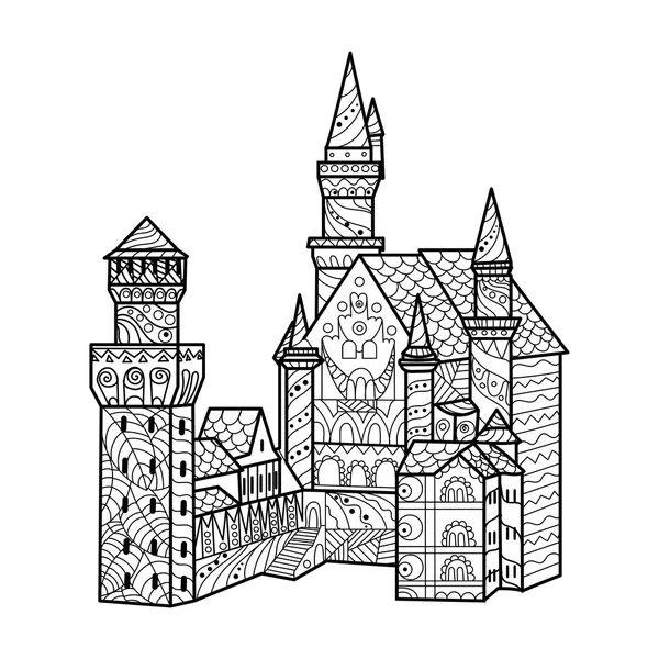 Libro para colorear castillo medieval para adultos vector — Vector de stock
