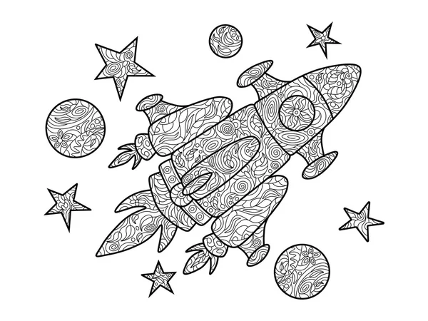 Cartoon spaceship coloring book for adults vector — Stock Vector