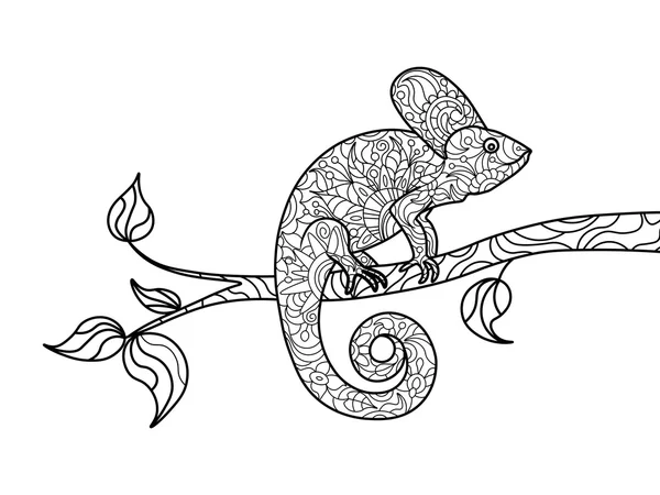 Chameleon animal coloring book for adults vector — Stock Vector