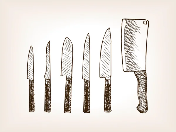 Nůž sada ručně tažené skica styl vektor — Stockový vektor