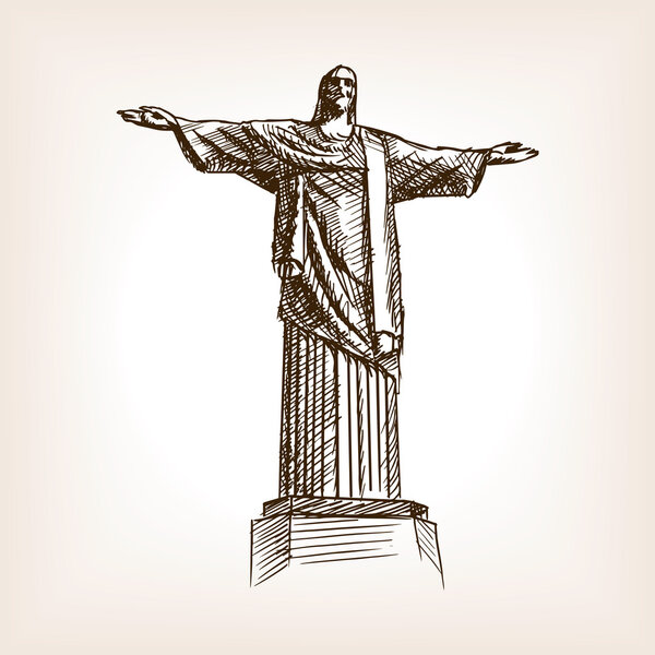 Вектор стиля рисования статуи Христа
