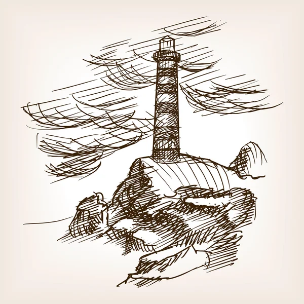 手描きのスケッチ スタイル ベクトルを構築する灯台 — ストックベクタ