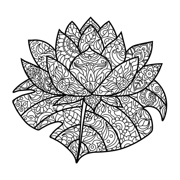Раскраска цветов лотоса для взрослых — стоковый вектор