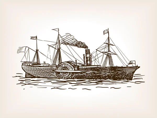 Steamship bosquejo estilo vector ilustración — Archivo Imágenes Vectoriales