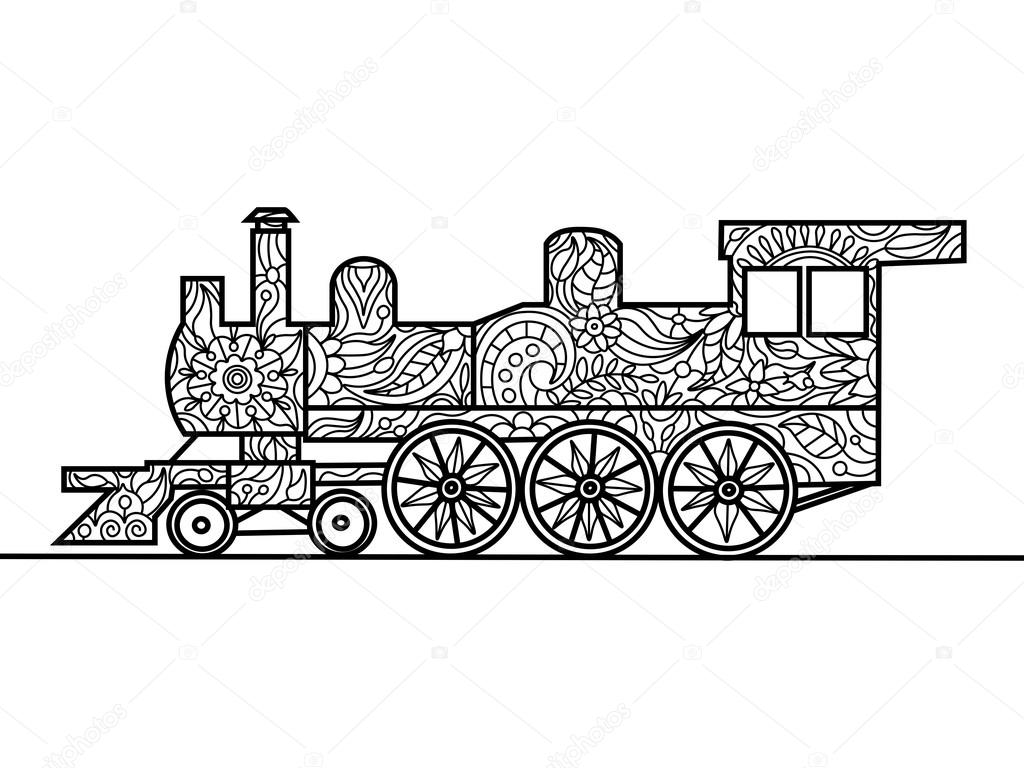 Stoom Locomotief Kleurboek Voor Volwassenen Vector Stockvector