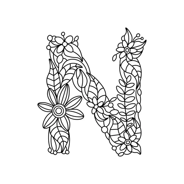 Letter N coloring book for adults vector — Stock Vector