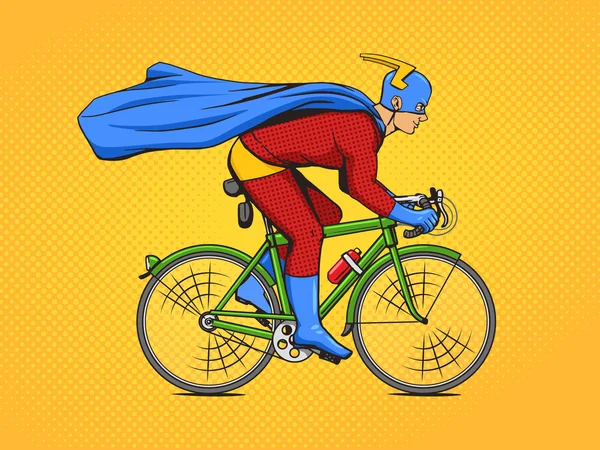 Superhéroe en un vector de cómic de bicicleta — Vector de stock