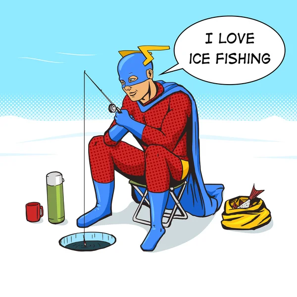 Супергерой на льодовому риболовлі комікс вектор — стоковий вектор