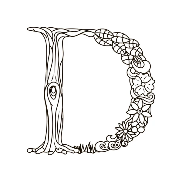 字母 D 着色书为成年人矢量的 — 图库矢量图片