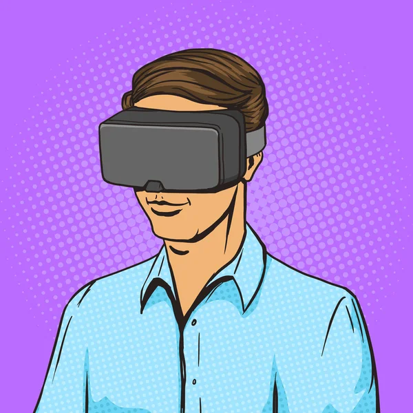 Homem e realidade virtual dispositivo quadrinhos vetor — Vetor de Stock