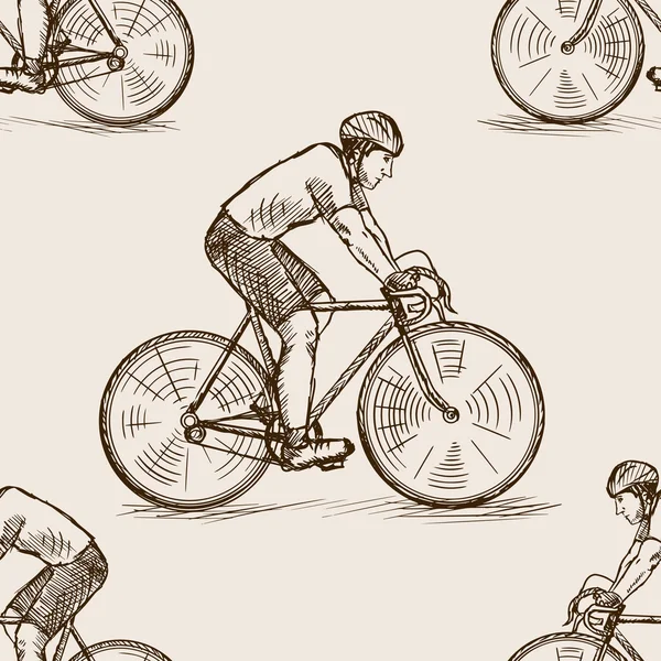 Vecteur de motif sans couture de croquis de coureur de vélo — Image vectorielle