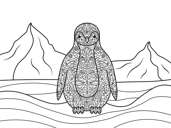 Livre de coloriage pingouin pour adultes vecteur — Image vectorielle