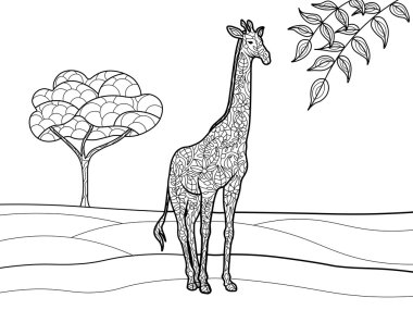 Boyama kitabı için yetişkin vektör zürafa