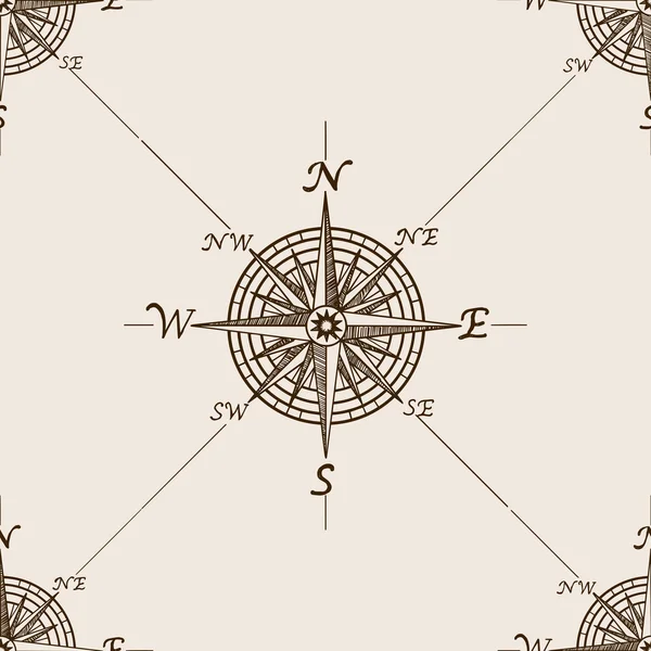 Kompas růže skica styl bezešvé pattern vektor — Stockový vektor