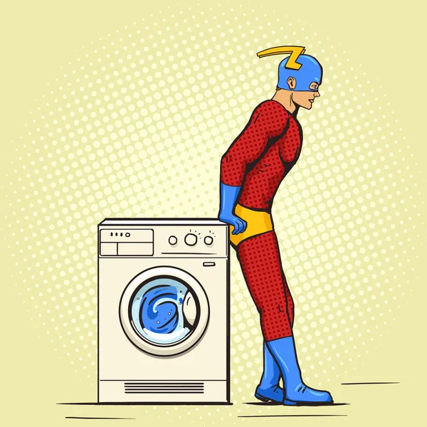 Supereroe nel vettore dei fumetti della lavanderia — Vettoriale Stock