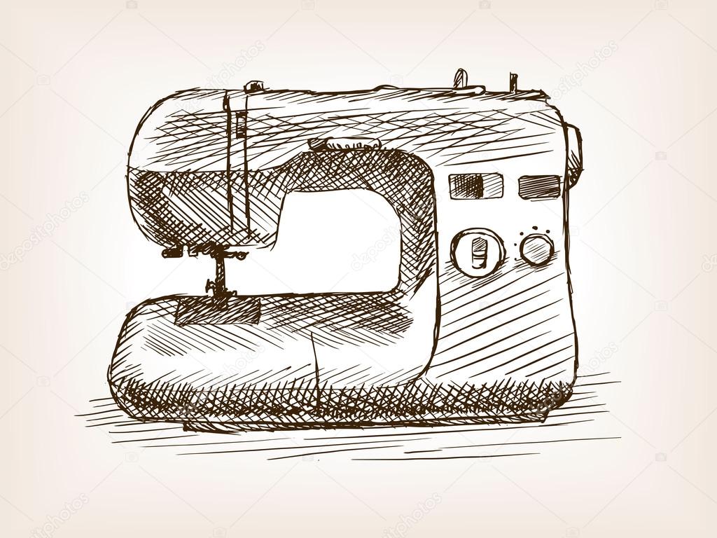 Sewing machine sketch style vector illustration Stock Vector Image by