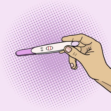 Bir hamilelik testi çizgi roman vektör tutan el