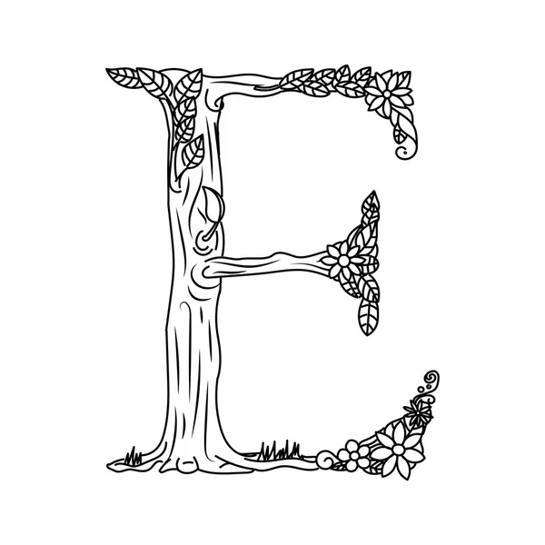 Книга раскраски буквы E для взрослых — стоковый вектор
