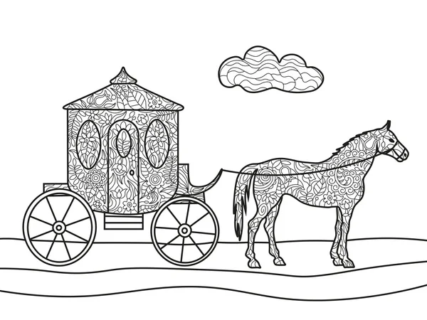 Transporte com vetor de livro de colorir cavalo — Vetor de Stock