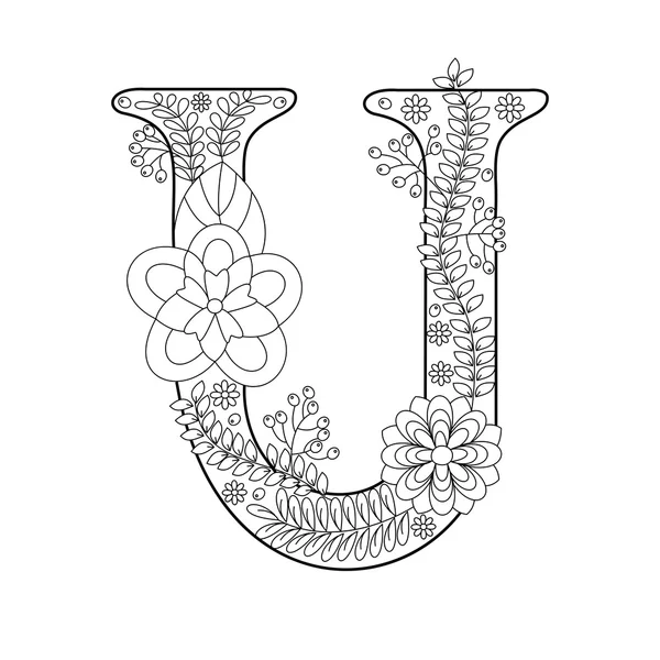 Letter U coloring book for adults vector — Stock Vector