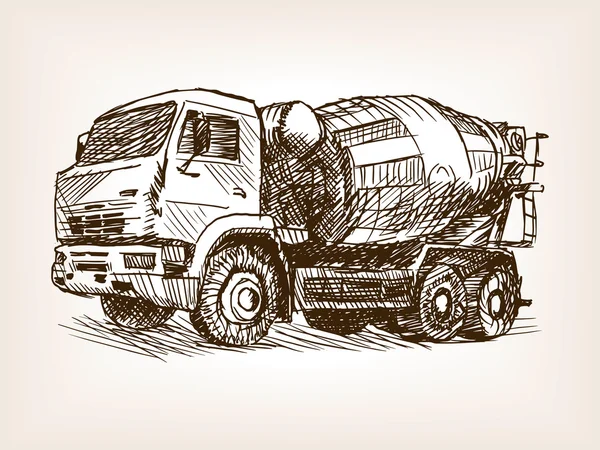 Hormigón mezclador camión dibujado a mano bosquejo vector — Vector de stock