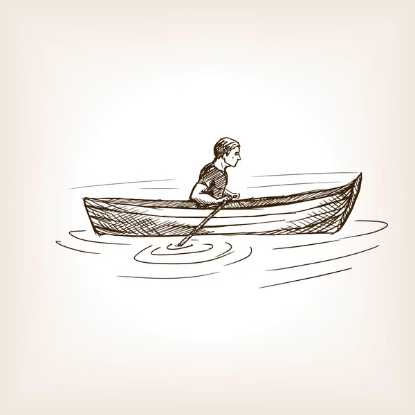 Homme en bateau croquis style vectoriel illustration — Image vectorielle